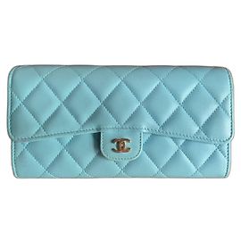 Chanel Quilted Leather Wallet Light blue