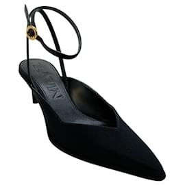 Lanvin-Lanvin Black Grosgrain Ankle Strap Pumps-Black