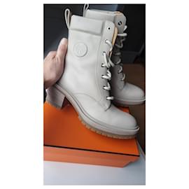 Hermès-Hermes Bridge Ankle Combat Boots, Size 40, New in Box-Beige