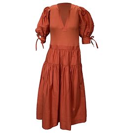 Cintia Midi V-Ausschnitt gerafftes Kleid von Ulla Johnson aus rostorange Baumwolle Andere Orange