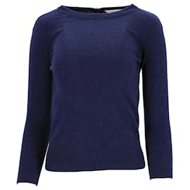 Diane Von Furstenberg- Diane Von Furstenberg Knitted Back Zipped Sweater in Navy Blue Wool-Blue,Navy blue