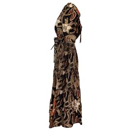 Ulla Johnson- Ulla Johnson Zeenat Floral Print Shirred Midi Puffed Sleeve Dress in Multicolor Silk-Other,Python print