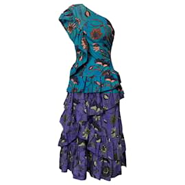Ulla Johnson- Ulla Johnson Ondine Floral Ruffled Midi One-shoulder Dress in Multicolored Cotton-Multiple colors