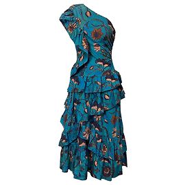 Vestido midi de um ombro Ondine com babados florais Ulla Johnson em algodão multicolorido Multicor