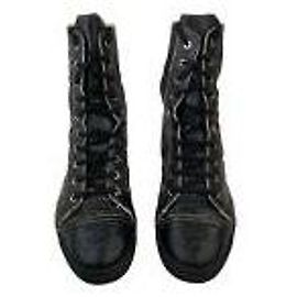 Chanel Combat Boots Black Coated Canvas Black
