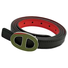 Hermès-Hermes Chaine d'Ancre Leather Belt-Pink,Orange,Dark green