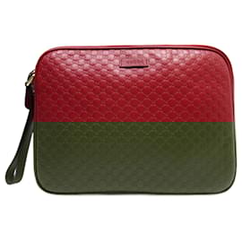 Gucci-Gucci Guccissima Leather Clutch Bag-Dark red