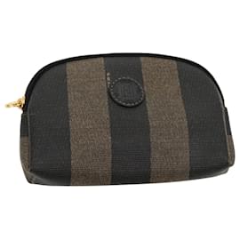 Fendi-FENDI Pecan Canvas Pouch Coated Canvas Brown Black Auth ac3293-Brown,Black