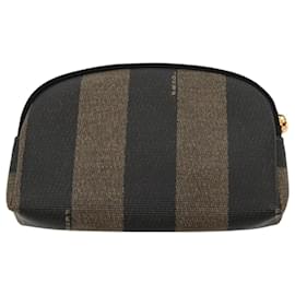Fendi-FENDI Pecan Canvas Pouch Coated Canvas Brown Black Auth ac3293-Brown,Black