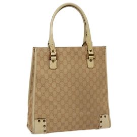 Bolsa tote em canvas GG Gucci bege e dourado 124261 Auth 96237 Bege Dourado