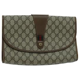 Gucci-GUCCI GG Supreme Web Sherry Line Clutch Bag PVC Beige Red 89 01 031 Auth ep6161-Red,Beige