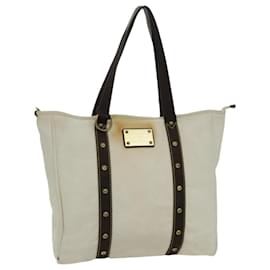 Louis Vuitton-LOUIS VUITTON Antigua Cabas GM Tote Bag White Dark Brown M40033 LV Auth bs19171-White,Dark brown