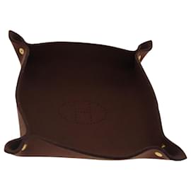 Hermès-HERMES Vid Posh Tray Accessory Case Felt Gray Auth bs19152-Brown