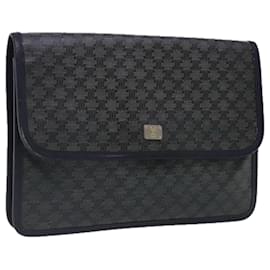Céline-CELINE Macadam Canvas Clutch Bag Navy Gold Auth 94793-Golden,Navy blue