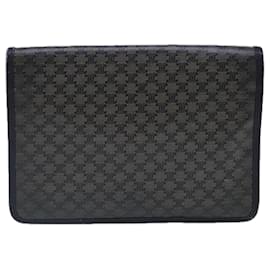 Céline-CELINE Macadam Canvas Clutch Bag Navy Gold Auth 94793-Golden,Navy blue