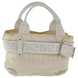 Fendi-FENDI Zucca Canvas Hand Bag Silver White Auth bs19074-Silvery,White