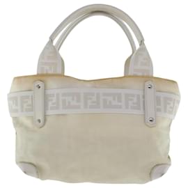 Fendi-FENDI Zucca Canvas Hand Bag Silver White Auth bs19074-Silvery,White