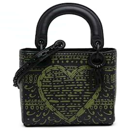 Dior-Black Dior Mini Smooth Calfskin Painted Heart Clover Lady Dior Satchel-Black