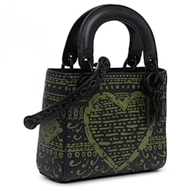 Dior-Black Dior Mini Smooth Calfskin Painted Heart Clover Lady Dior Satchel-Black