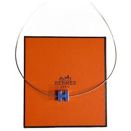 Colar Hermès Cage d'H em prata e esmalte azul Prata Azul