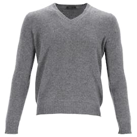 Prada V-Neck Pullover in Grey Wool Grey
