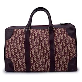 Dior-Christian Vintage Burgundy Logo Monogram Oblique Satchel Bag-Dark red