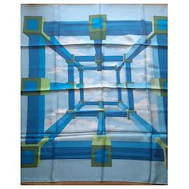 Hermès-Hermès scarf titled 'Perspective' 90 cm - Condition close to New-Blue