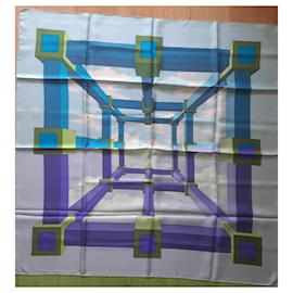Hermès-Hermès scarf titled 'Perspective' 90 cm - Condition close to New-Blue
