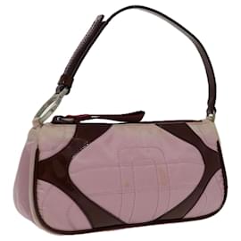 Prada-PRADA Accessory Pouch Nylon Leather Pink Wine Red Silver Auth 95323-Silvery,Pink,Dark red