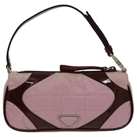 Prada-PRADA Accessory Pouch Nylon Leather Pink Wine Red Silver Auth 95323-Silvery,Pink,Dark red