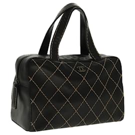 Chanel-CHANEL Matelasse Wild Stitch Hand Bag Leather Black CC Auth 95716-Black