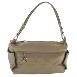 Chanel-CHANEL Paris Biarritz Shoulder Bag Coated Canvas Leather Gold Silver CC bs19058-Silvery,Golden