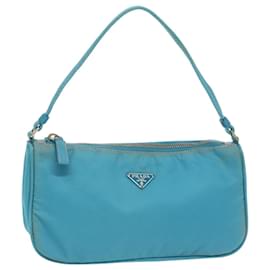 Prada-PRADA Accessory Pouch Nylon Blue Silver Auth 96176-Silvery,Blue