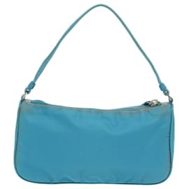 Prada-PRADA Accessory Pouch Nylon Blue Silver Auth 96176-Silvery,Blue