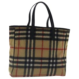 Autre Marque-Burberrys Nova Check Blue Label Tote Bag Wool Leather Beige Silver Auth 97206-Black,Silvery,Beige