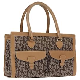 Christian Dior-Christian Dior Trotter Canvas Hand Bag Beige Brown Gold Auth 96075-Brown,Beige,Golden