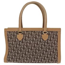 Christian Dior-Christian Dior Trotter Canvas Hand Bag Beige Brown Gold Auth 96075-Brown,Beige,Golden