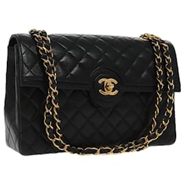 Chanel-CHANEL Matelasse Turn Lock Chain Hand Bag Lamb Skin Black Gold CC Auth yk15738A-Black,Golden