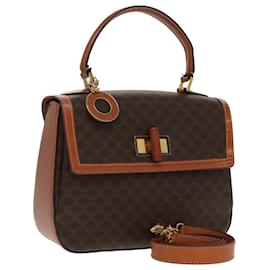 Céline-CELINE Macadam Canvas Hand Bag PVC Leather 2way Brown Gold Auth 96182-Brown,Golden