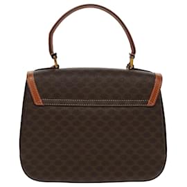 Céline-CELINE Macadam Canvas Hand Bag PVC Leather 2way Brown Gold Auth 96182-Brown,Golden