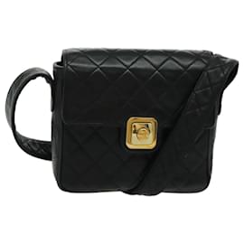 Chanel-CHANEL Matelasse Shoulder Bag Lamb Skin Black Gold CC Auth bs19046-Black,Golden