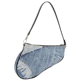 Christian Dior-Christian Dior Saddle Pouch Accessory Pouch Denim Blue Silver Auth bs19083-Silvery,Blue