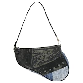 Christian Dior-Christian Dior Saddle Pouch Accessory Pouch Denim Blue Silver Auth bs19083-Silvery,Blue