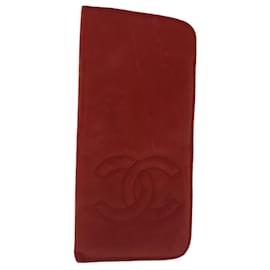 Chanel-CHANEL Sunglass Case Leather Red CC Auth bs19060-Red