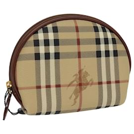 Autre Marque-Burberrys Nova Check Pouch PVC Beige Gold Auth 96598-Beige,Golden