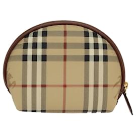 Autre Marque-Burberrys Nova Check Pouch PVC Beige Gold Auth 96598-Beige,Golden