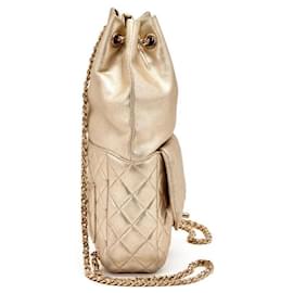 Chanel-Chanel Metallic Gold Quilted Lambskin Drawstring Backpack-Golden,Gold hardware