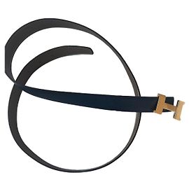 Hermès H Belt Blue Taupe Leather 95 cm Blue Taupe