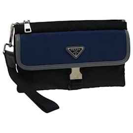 Prada-PRADA Clutch Bag Nylon Black Silver Auth 96653-Black,Silvery