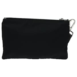 Prada-PRADA Clutch Bag Nylon Black Silver Auth 96653-Black,Silvery